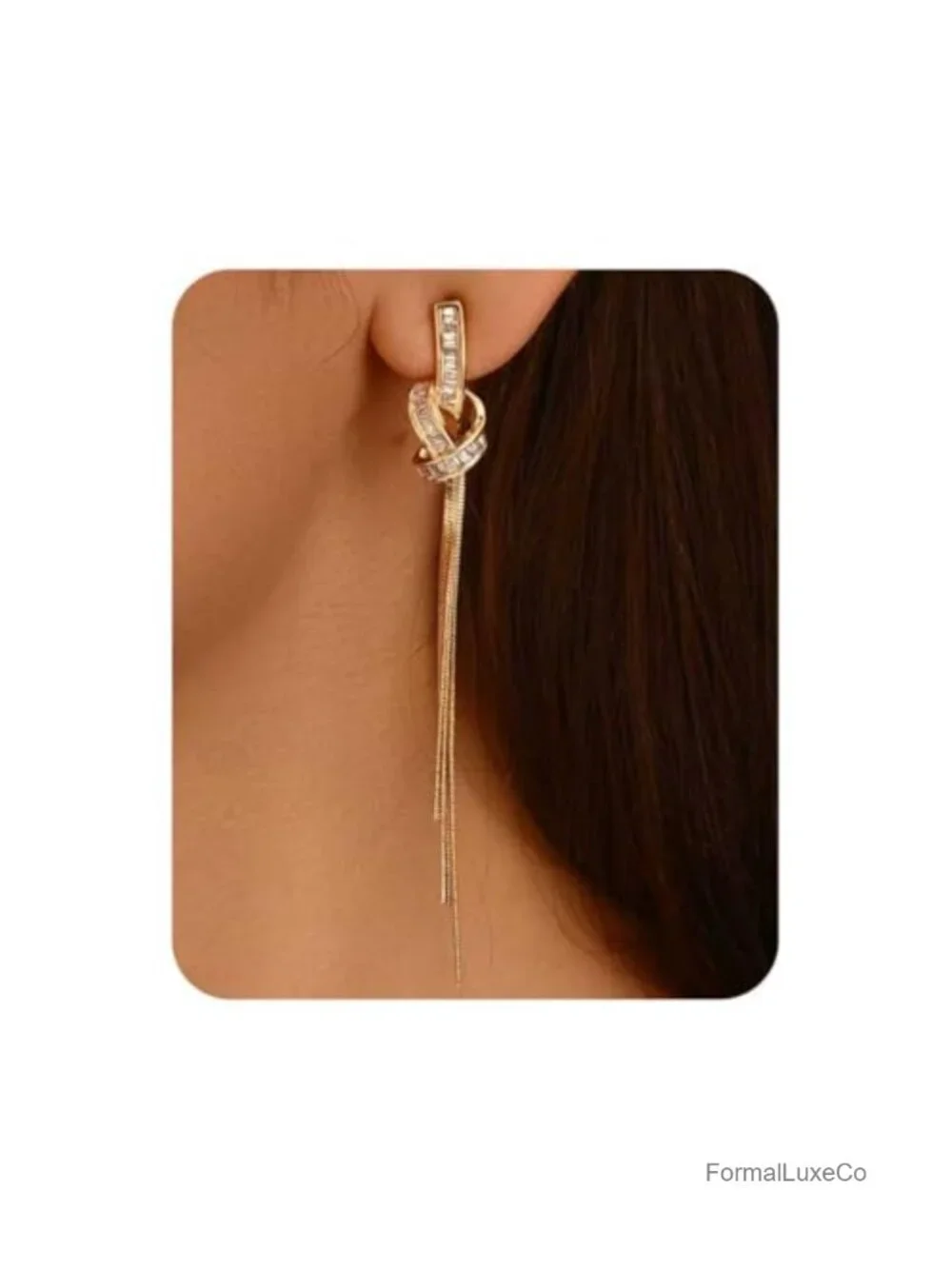 Sparkly Rhinestone Long Tassel Dangle Earrings 18K Gold Plated 925 Sterling